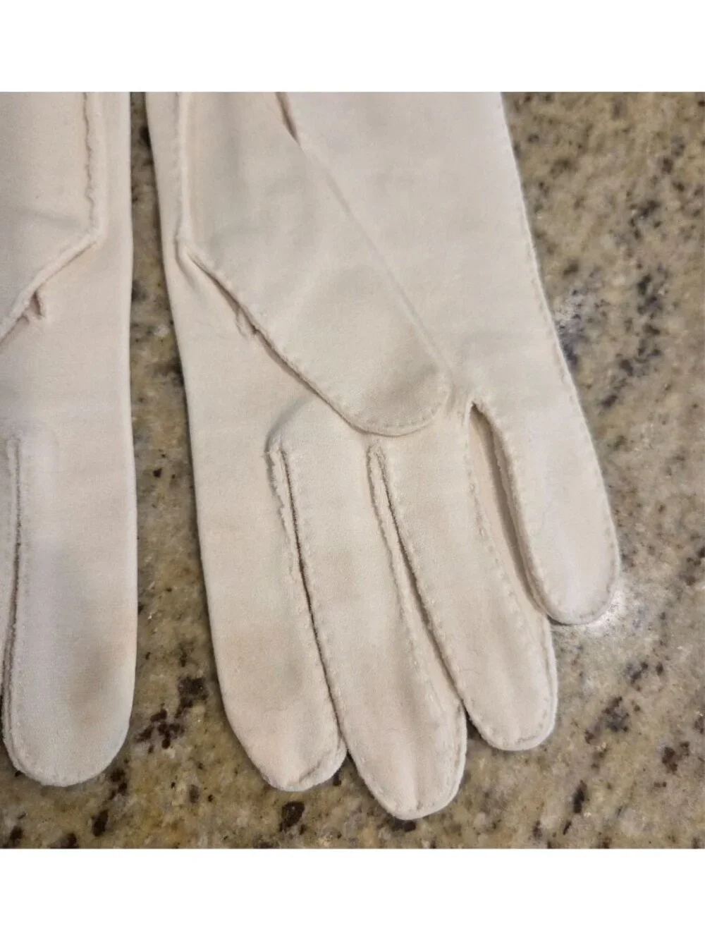 Vintage Womens Size S Cream Cotton Formal Short Gloves Chevron Look *hole